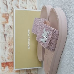 Glitter Chain Mesh Chain Slide Sandals Michael Kors MK Charm Slide